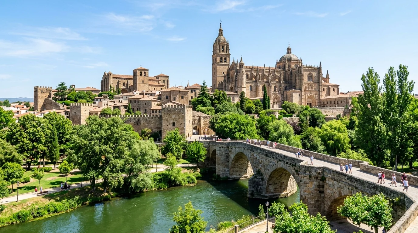 Vistas panorámicas de la Catedral de Plasencia y el río Jerte